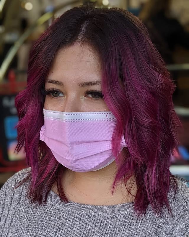 19. Berry Plum Lob with Wavy Texture - Dark Pink Hair Color