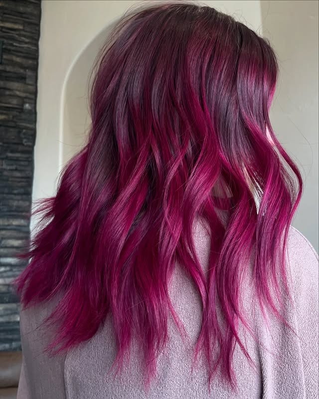 20. Dark Magenta Melt with Feathery Layers - Dark Pink Hair Color