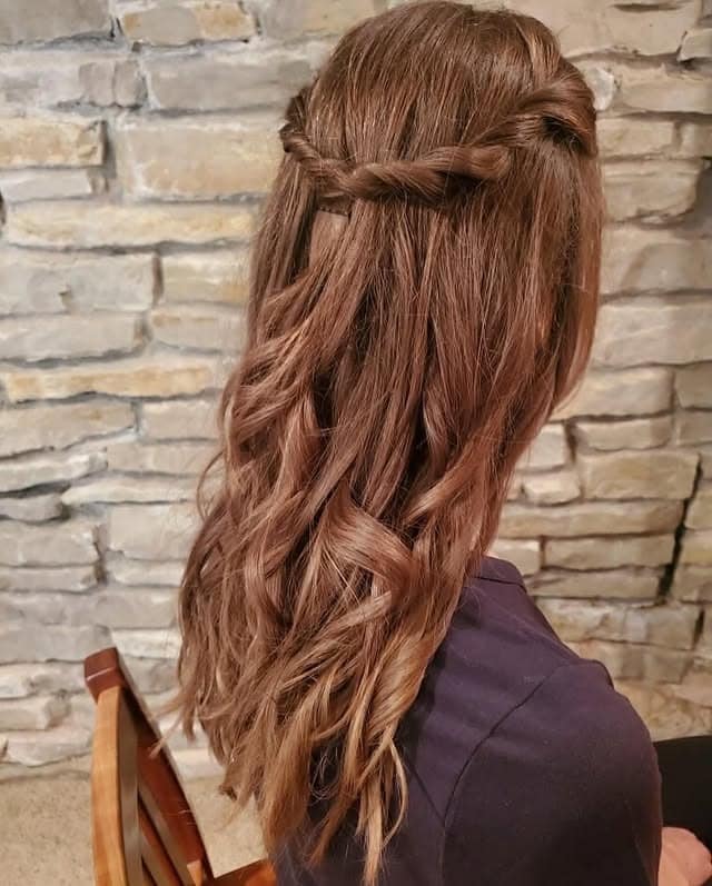2. Twisted Half Up with Cascading Curls – Warm Chestnut Brown - Half Up Half Down Hairstyles