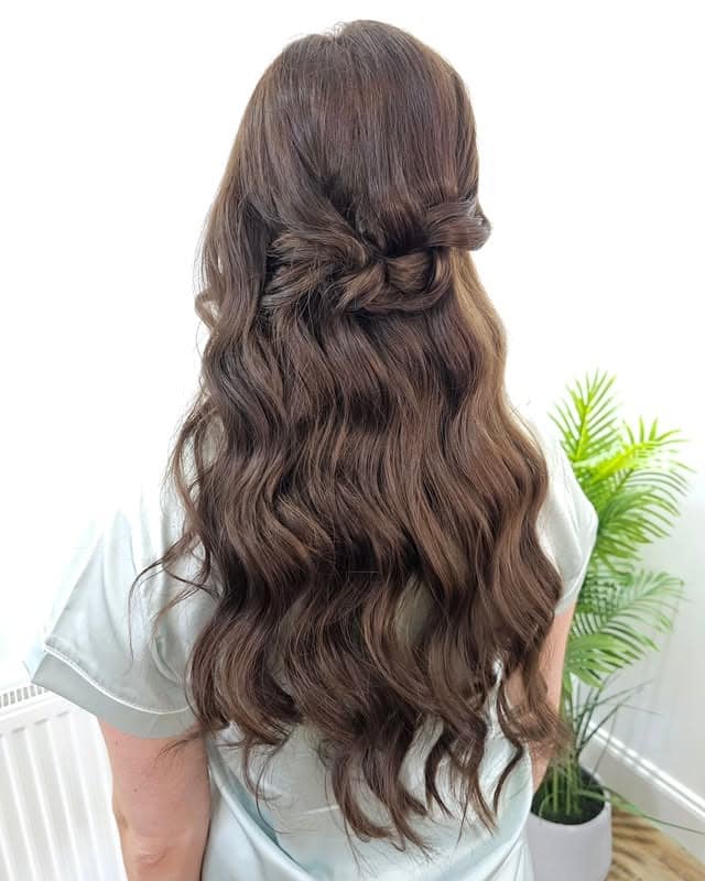 9. Loose Half Up Bow with Waves – Deep Mocha Brown - Half Up Half Down Hairstyles