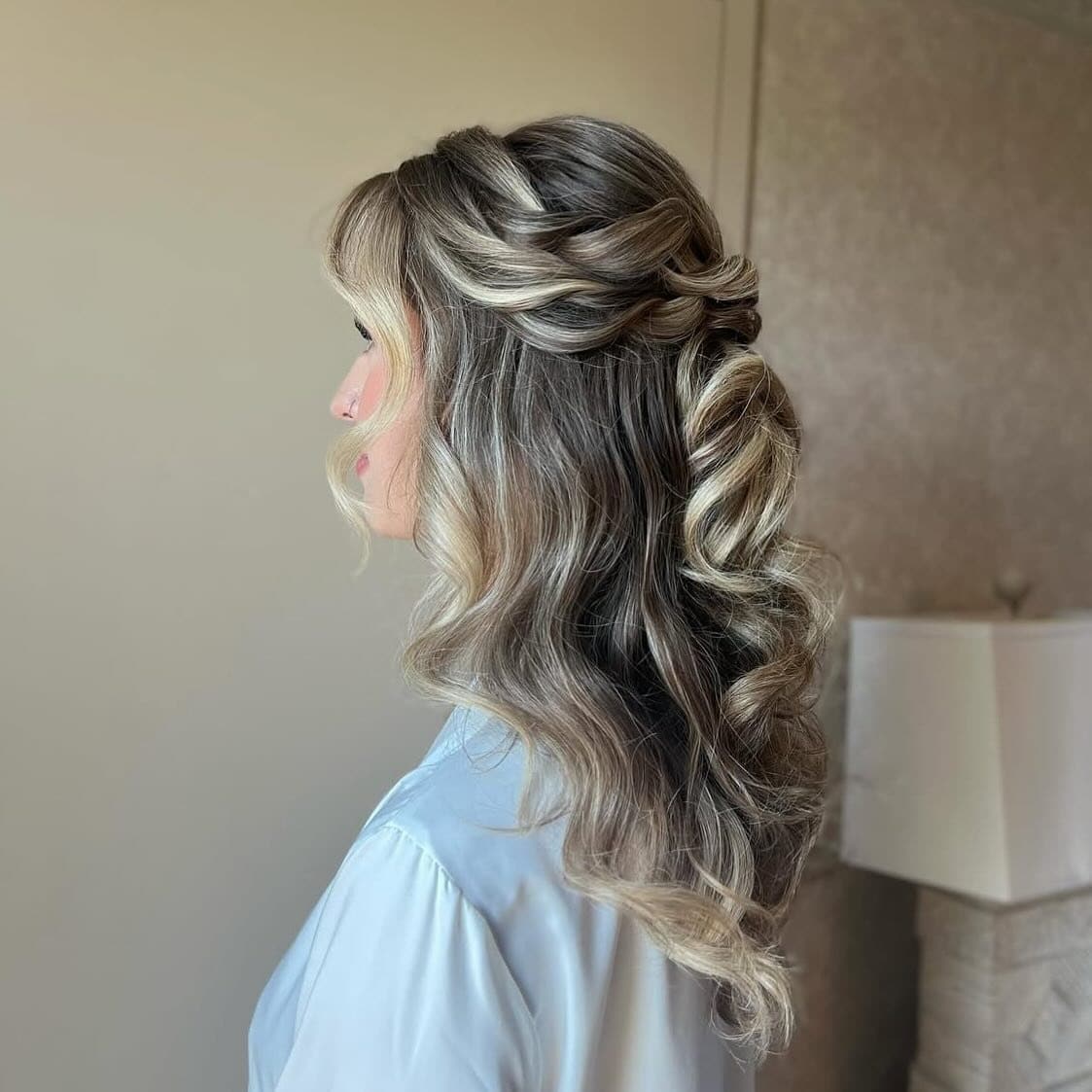 21. Twisted Half Up with Soft Volume – Smoky Ash Blonde Balayage - Half Up Half Down Hairstyles