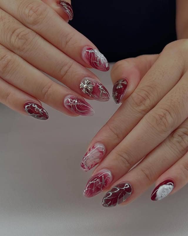1. Crimson Web Glam - edgy nail ideas