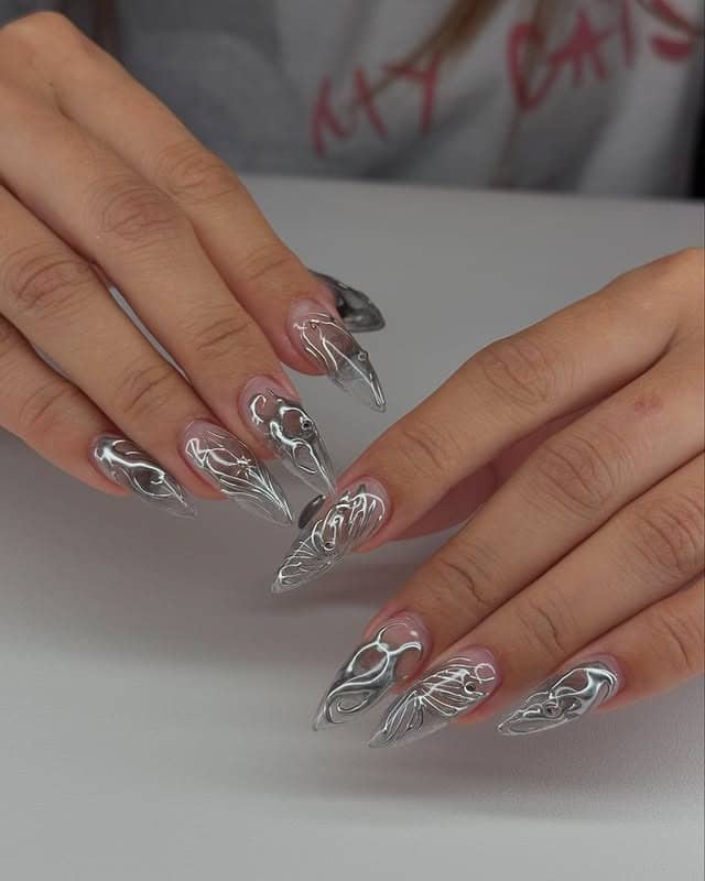 6. Liquid Chrome Edge - edgy nail ideas