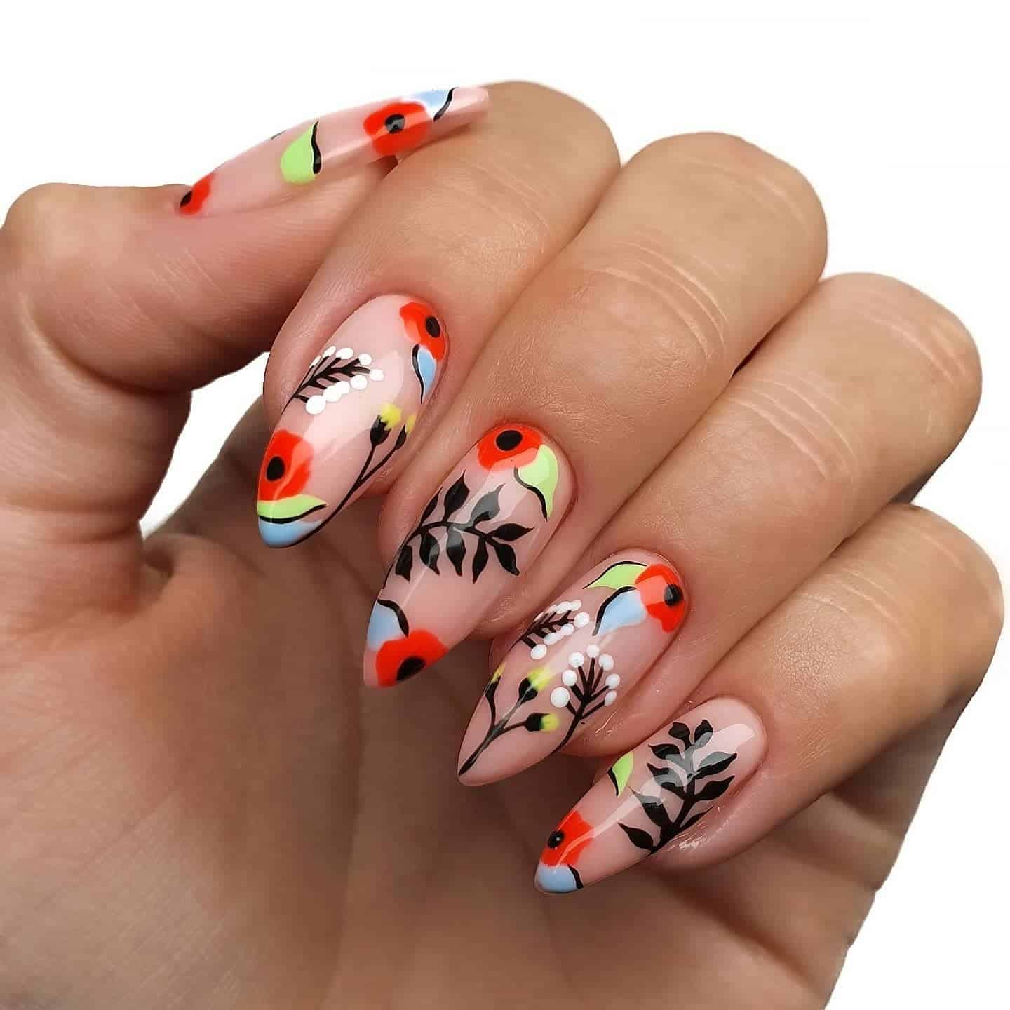 10. Modern Botanical Pop - edgy nail ideas