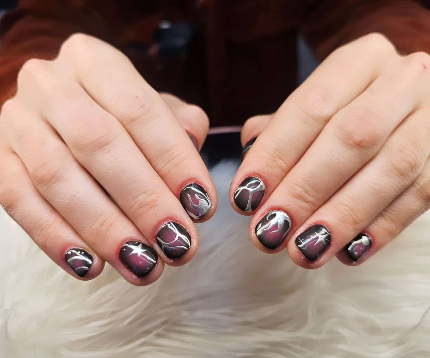 11. Smoky Marble Short Nails - exotic nail ideas