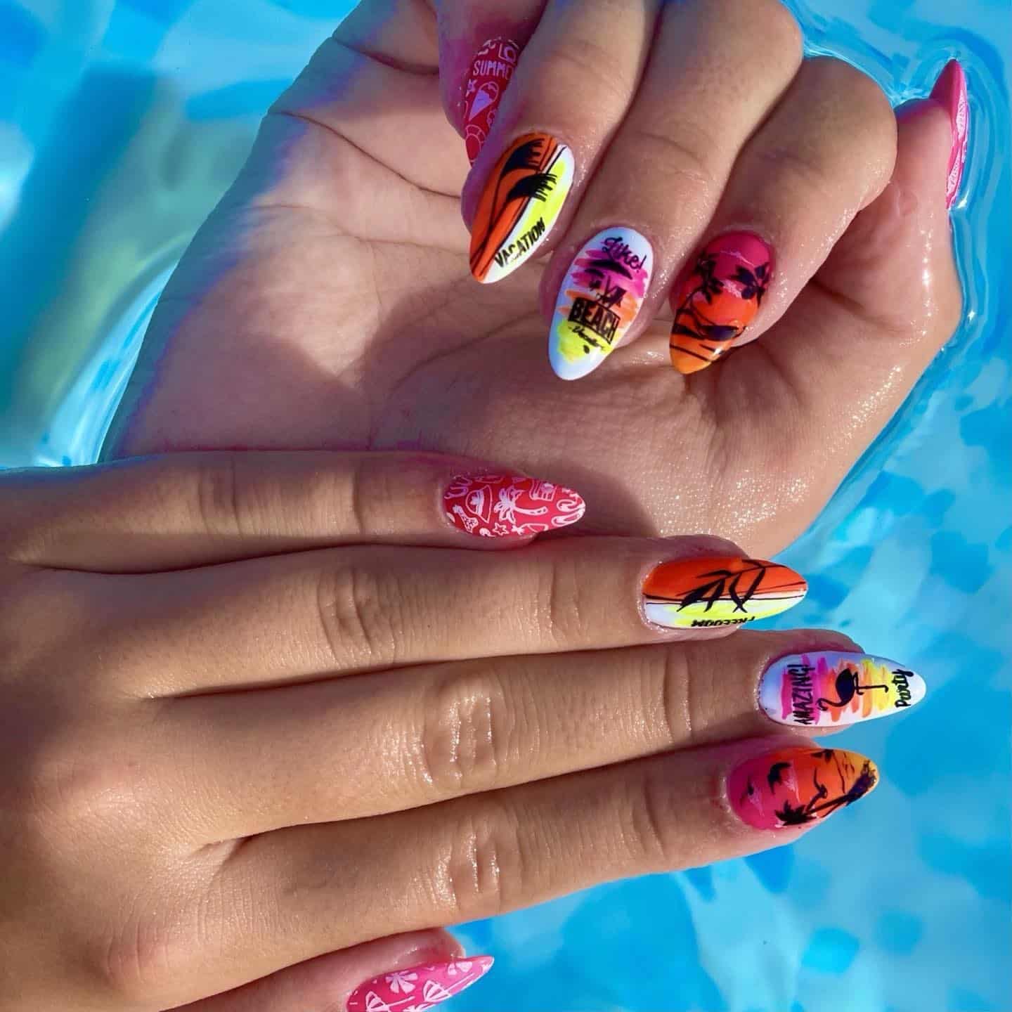 12. Tropical Sunset Nail Art - exotic nail ideas