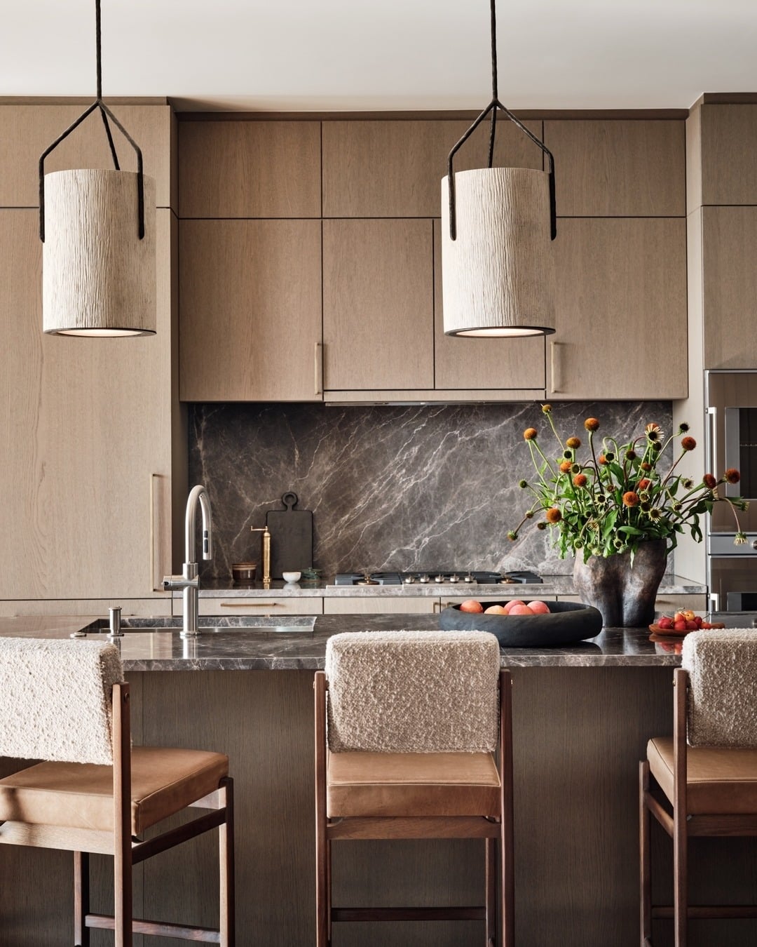 1. Textured Stone & Taupe Sophistication - neutral kitchen ideas