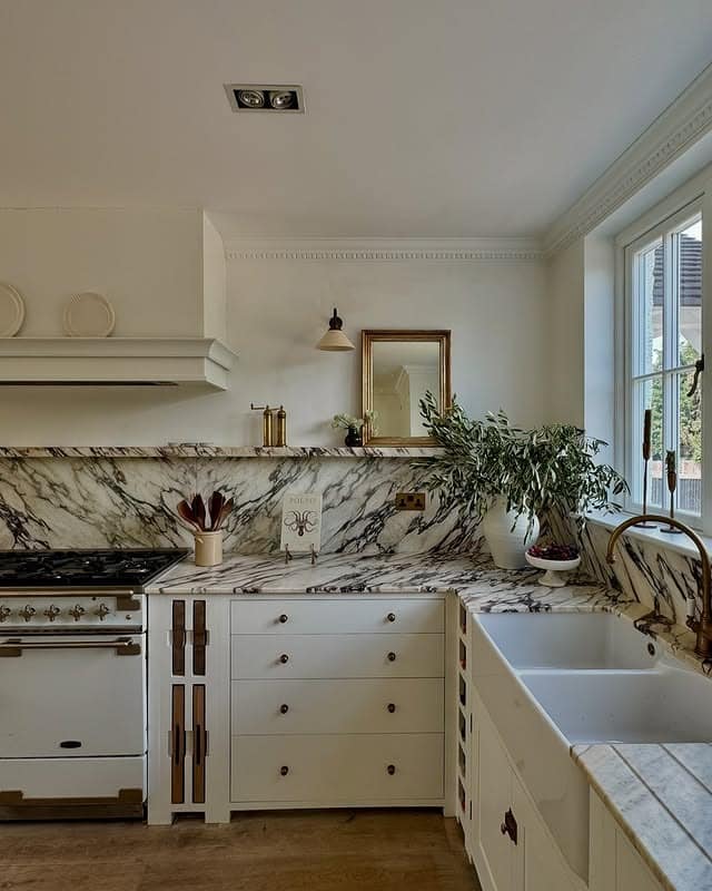 4. Marble Heritage Kitchen - neutral kitchen ideas