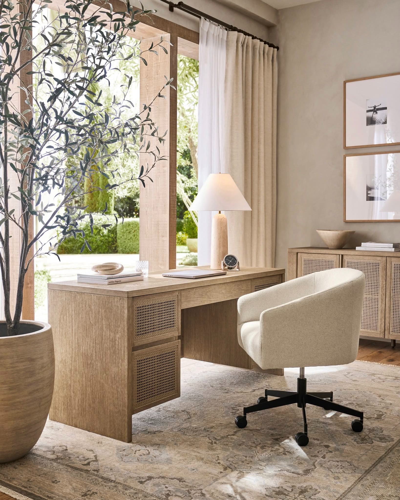 5. Warm Neutrals and Natural Light Oasis - office ideas for women