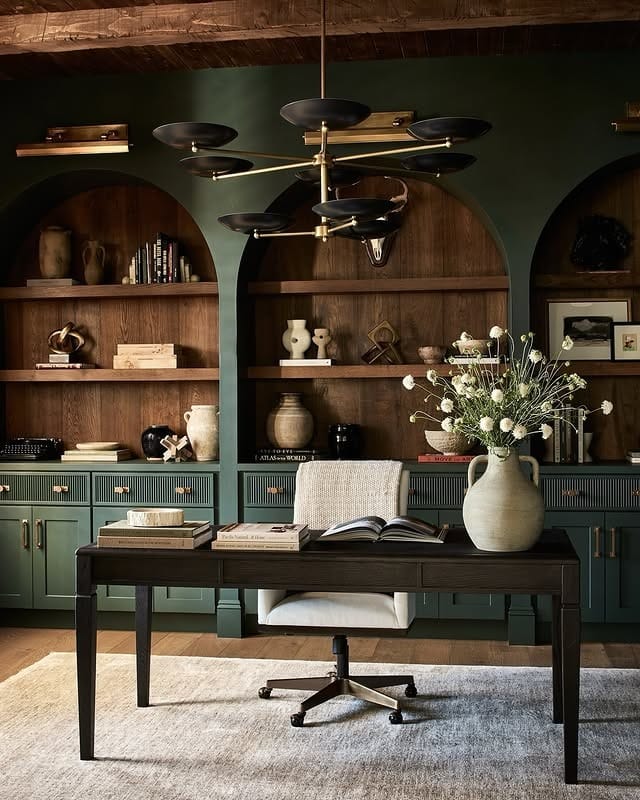 7. Classic Green Library Office - office ideas for women