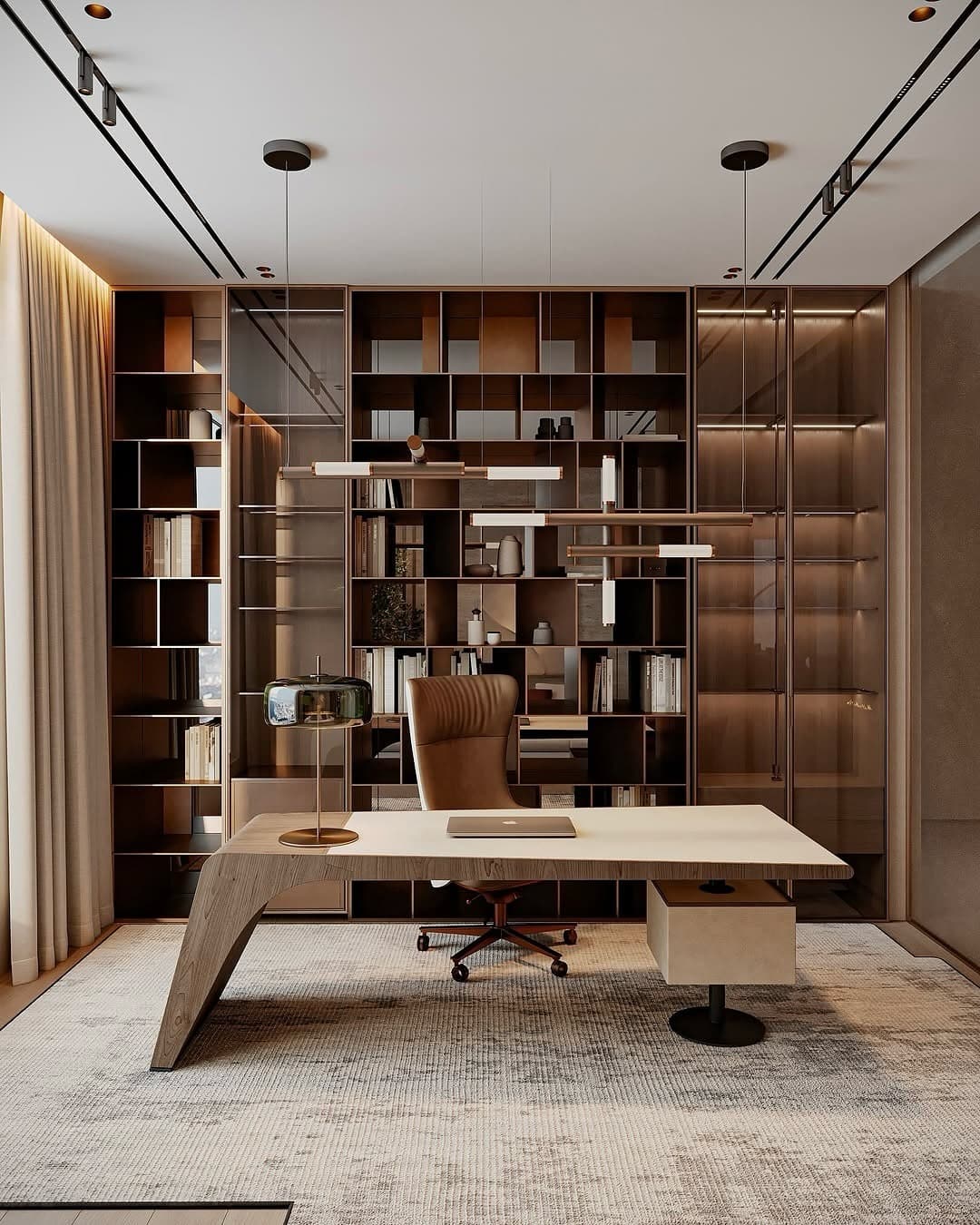 10. Architectural Statement in Caramel and Sandstone - office ideas for women