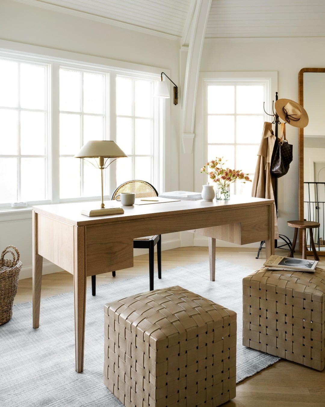 14. Airy Neutrals and Light Oak Harmony - office ideas for women