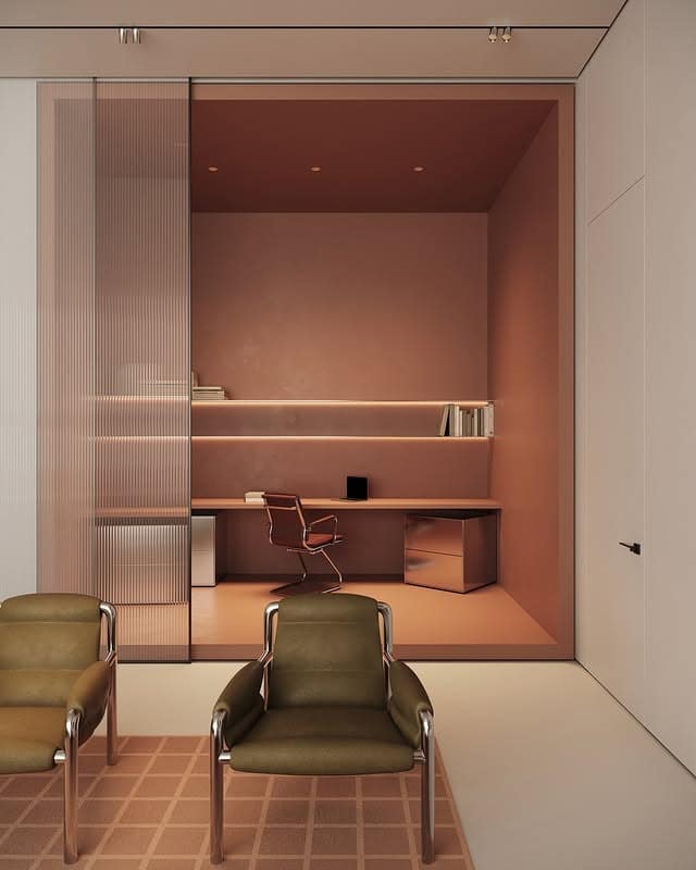 16. Soft Terracotta Studio with Modern Edge - office ideas for women