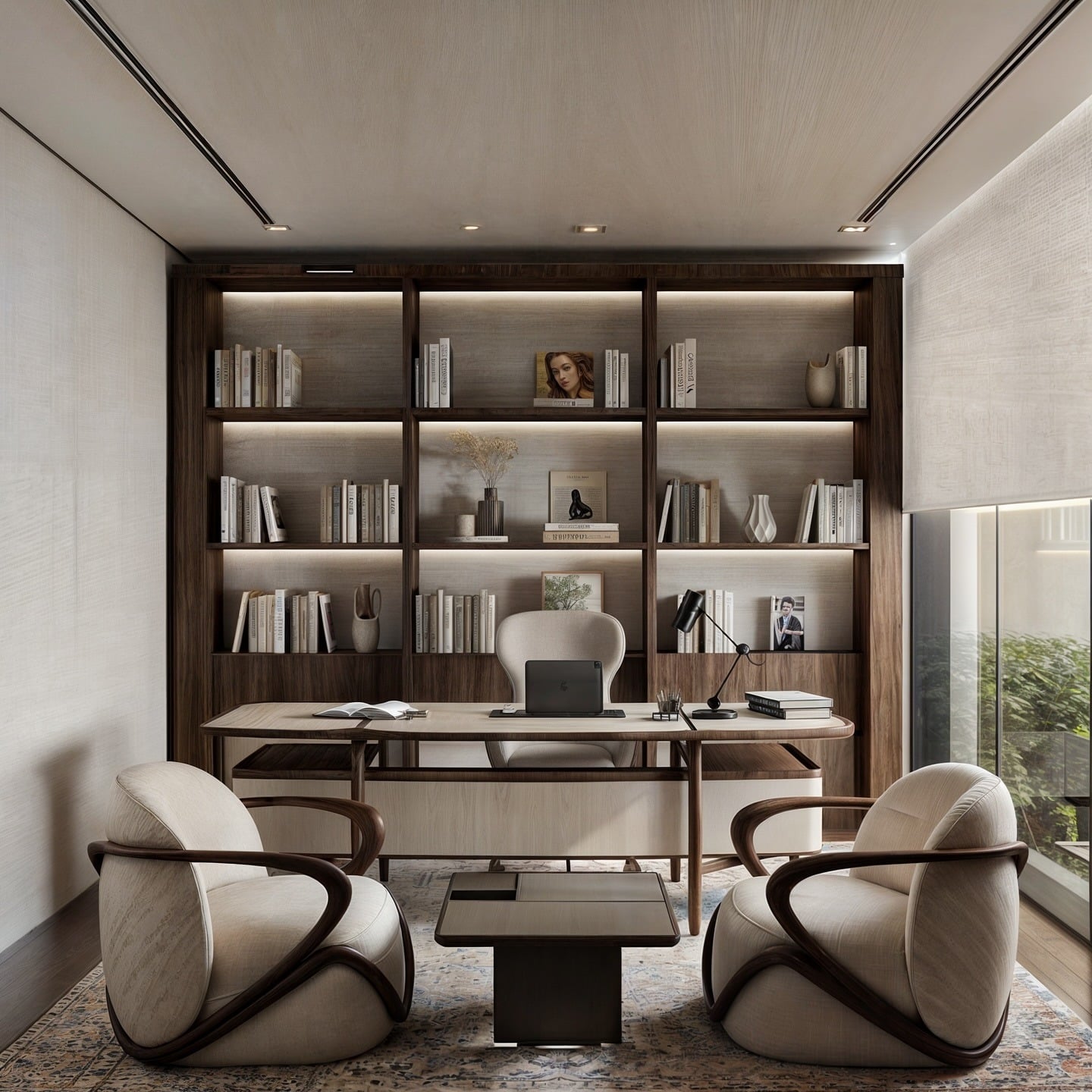 18. Refined Walnut and Cream Workspace - office ideas for women