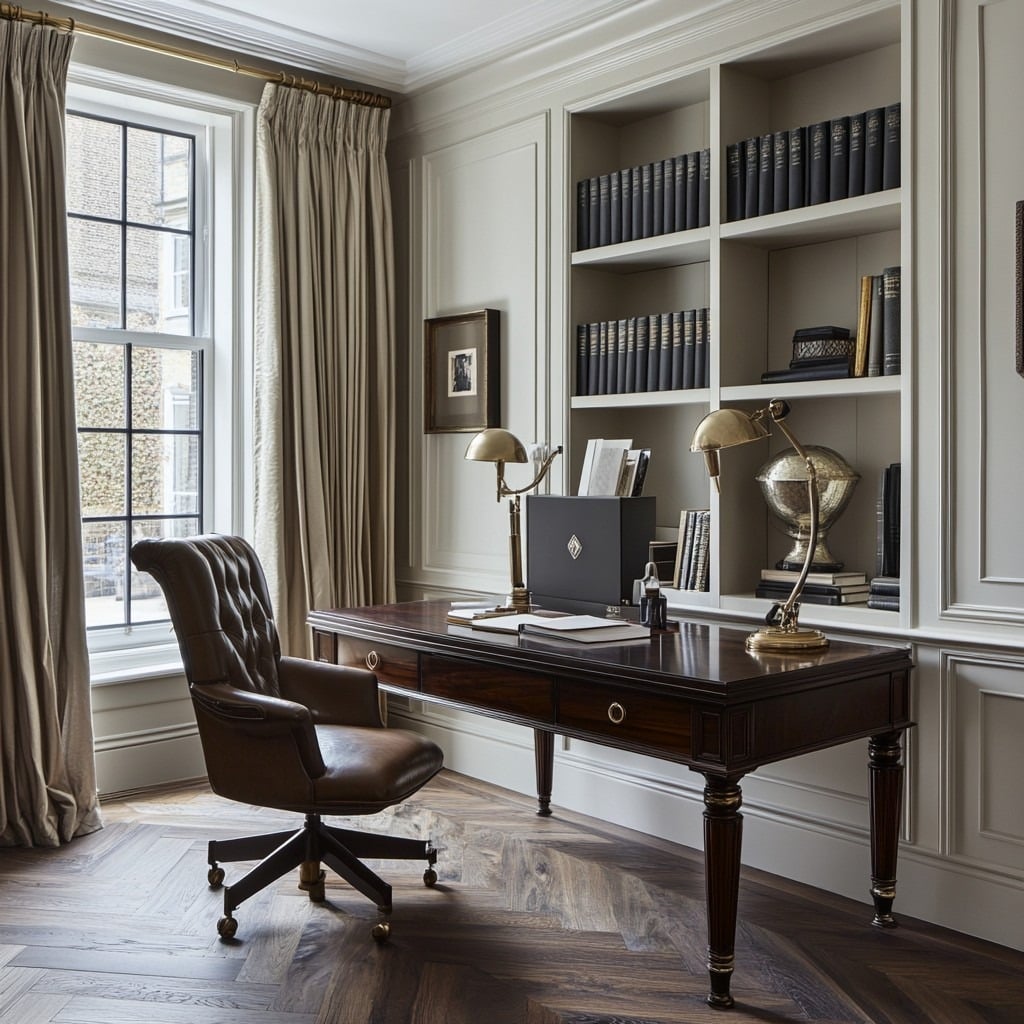 20. Traditional Elegance in Cream and Mahogany - office ideas for women