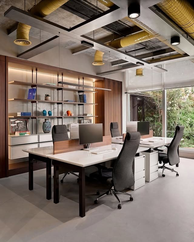 21. Industrial Modern Workspace in Walnut and Graphite - office ideas for women