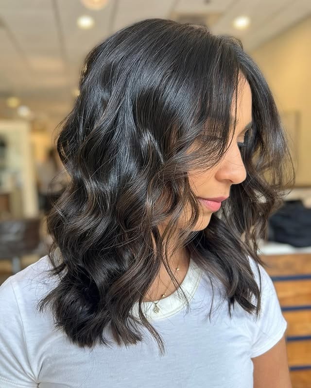 11. Soft Espresso Waves with Face-Framing Layers - Espresso Hair Color