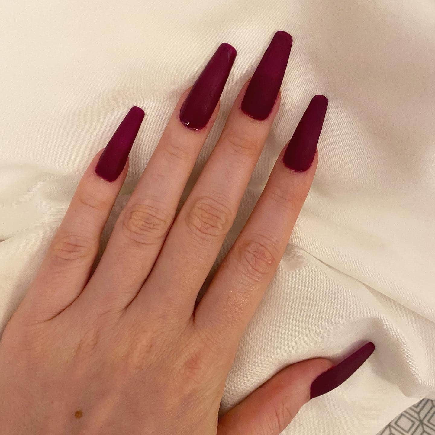 6. Velvet Burgundy Matte Coffin Nails - fall coffin nail ideas