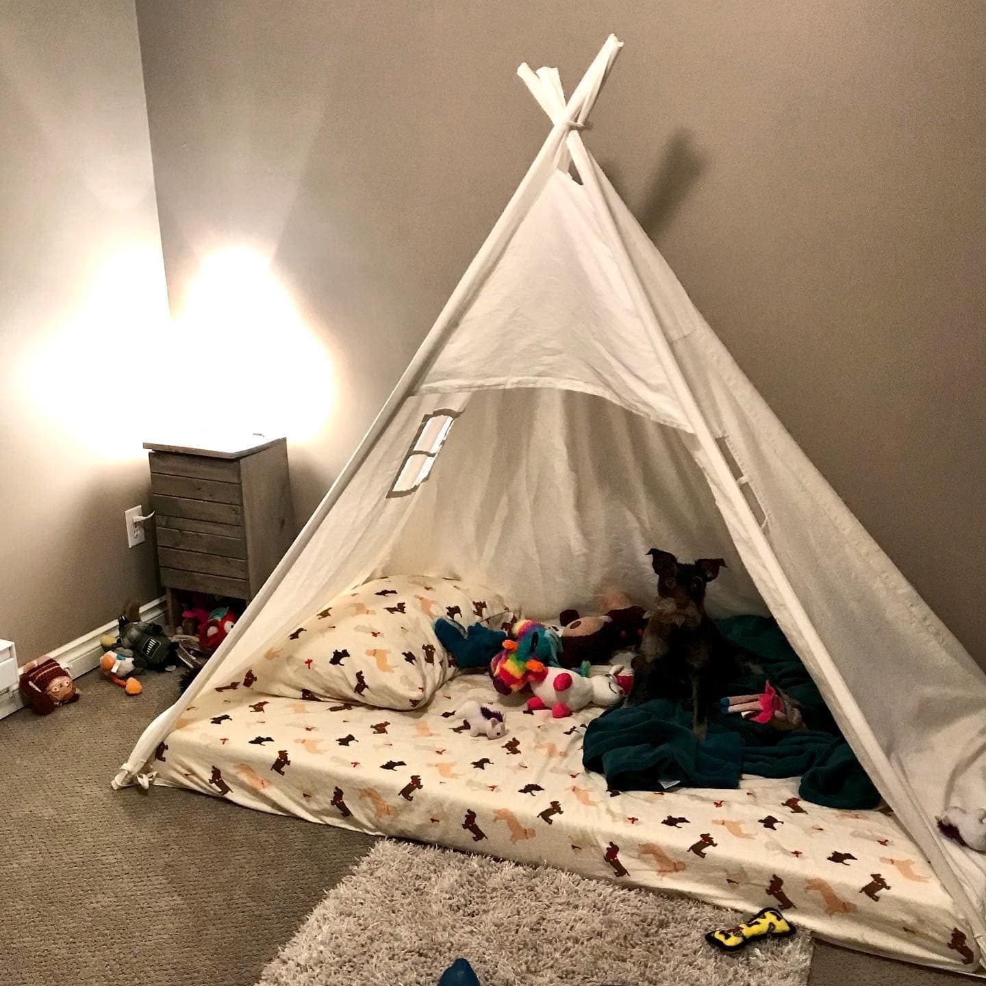 19. Play Tent Dog Bedroom with Cream and Taupe Tones - dog bedroom ideas