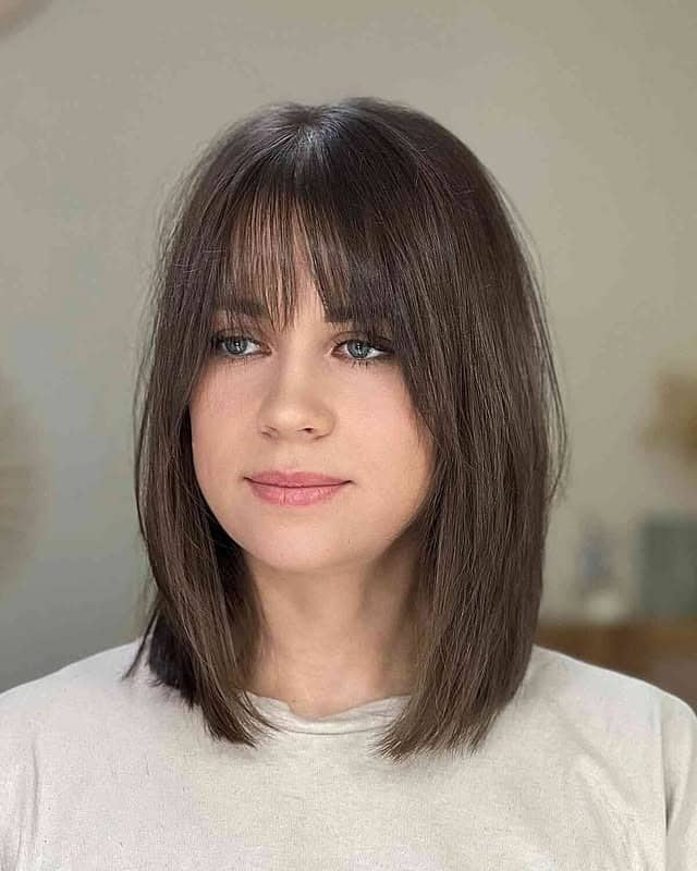 1. Textured Lob with Soft Curtain Fringe – Ash Brown Perfection - Fringe Hairstyles