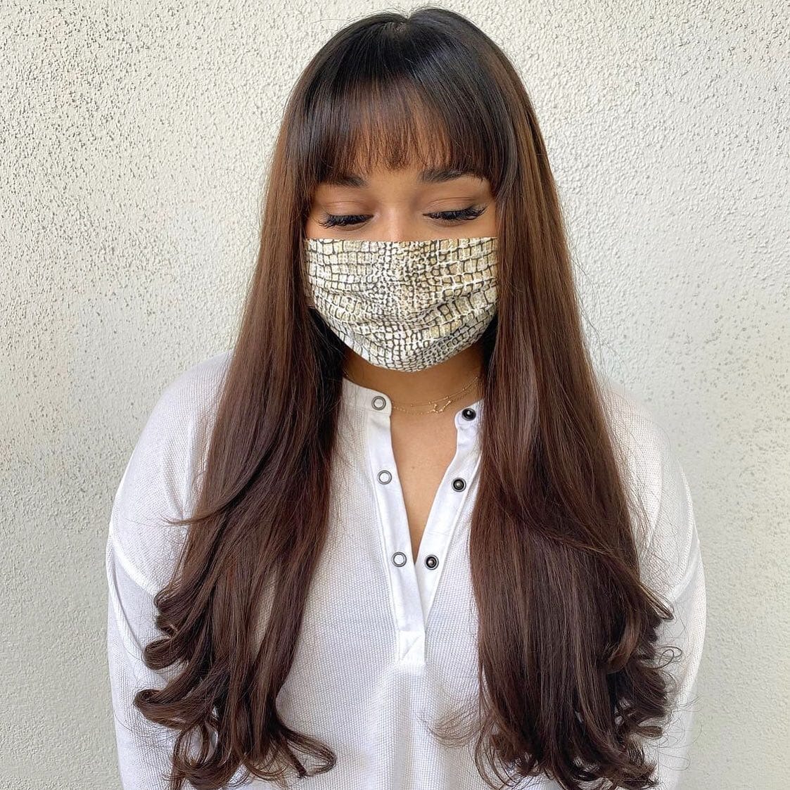 5. Smooth Layers with Baby Bangs – Deep Chestnut Shine - Fringe Hairstyles