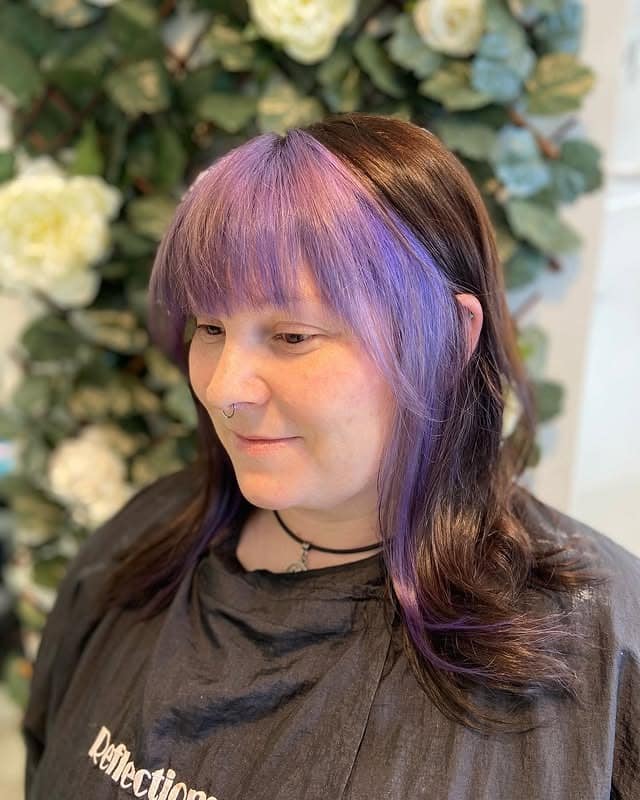 12. Two-Tone Shag with Lavender Fringe – Artistic Expression in Motion - Fringe Hairstyles