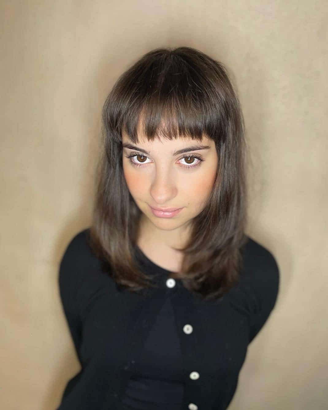 18. Modern Shag with Baby Fringe – Rich Espresso Edge - Fringe Hairstyles