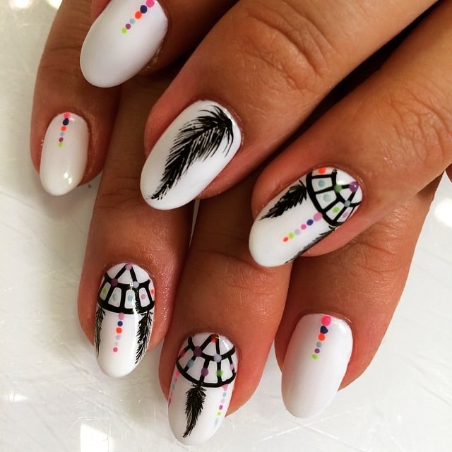 7. Boho Spirit Dreamcatcher Nails - feather nail ideas