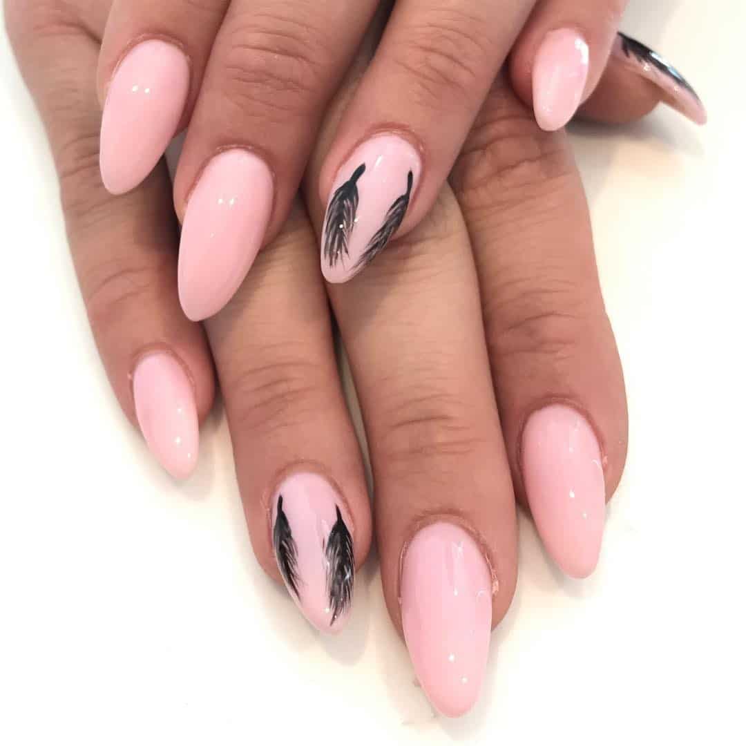 16. Soft Blush Feather Elegance - feather nail ideas
