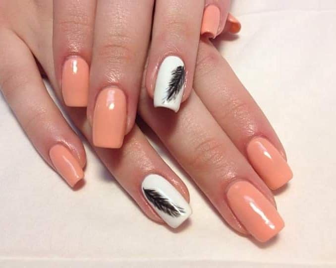 22. Peach Whisper Feather Nails - feather nail ideas