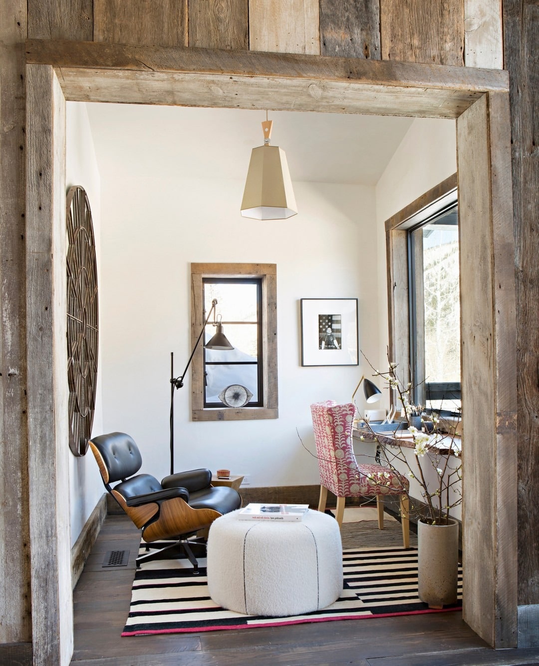 11. Rustic Modern Nook with Pattern and Texture - bright office ideas