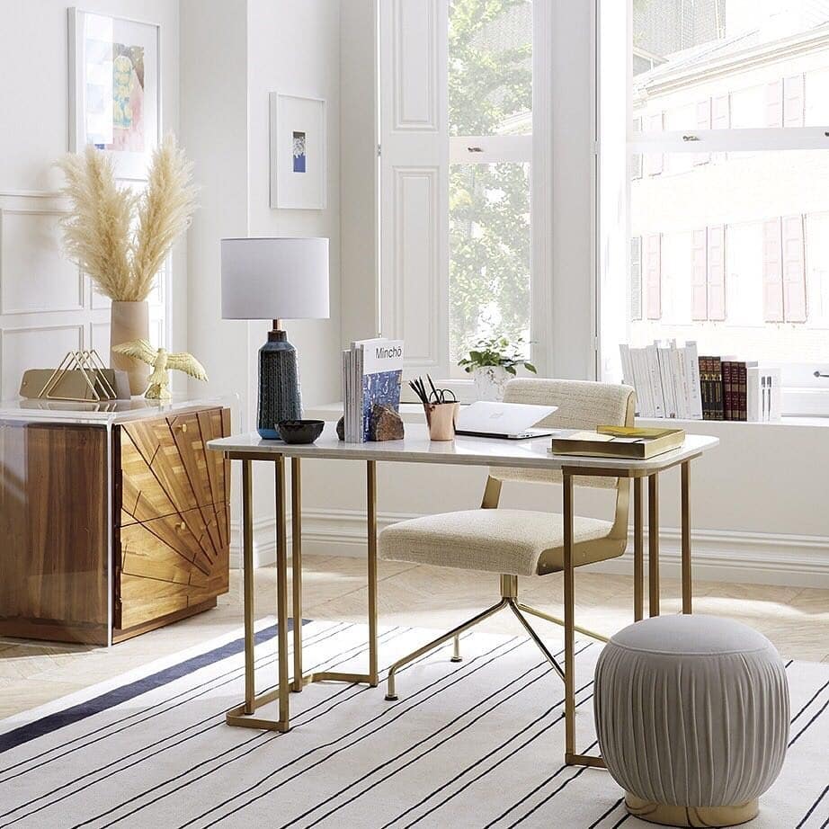16. Soft Glam Office with Brass and Neutrals - bright office ideas