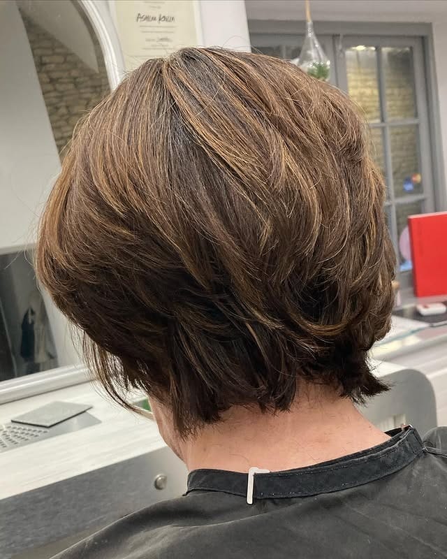8. Layered Chestnut Pixie Bob - Short Choppy Hair