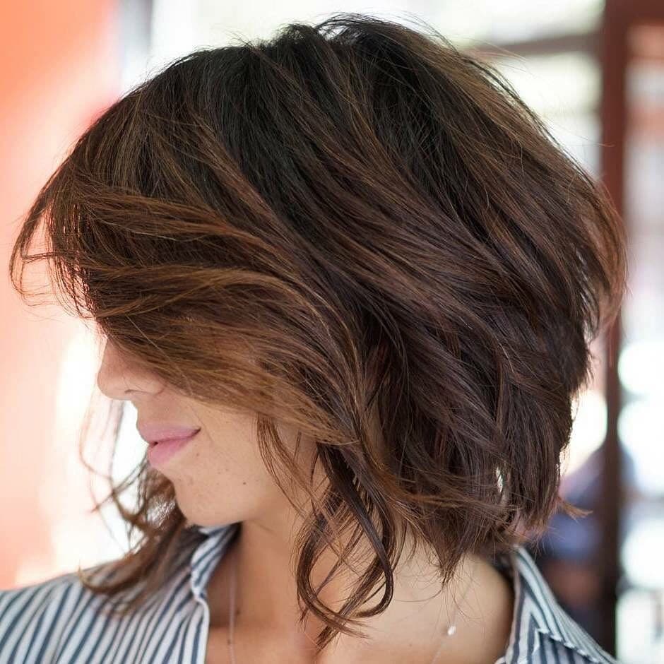 17. Layered Espresso Bob with Tousled Ends - Short Choppy Hair