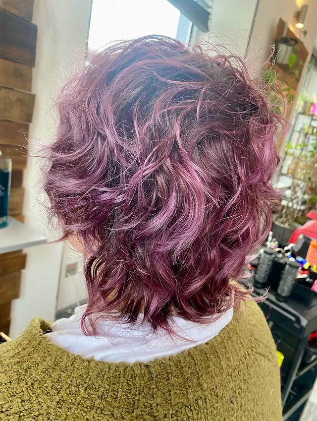 20. Violet-Toned Curly Shag - Short Choppy Hair