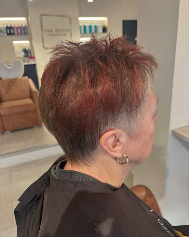 21. Copper-Red Textured Pixie Fade - Short Choppy Hair