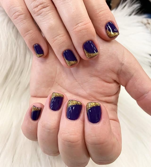 3. Midnight Violet with Gilded Tips - gold and purple nail ideas
