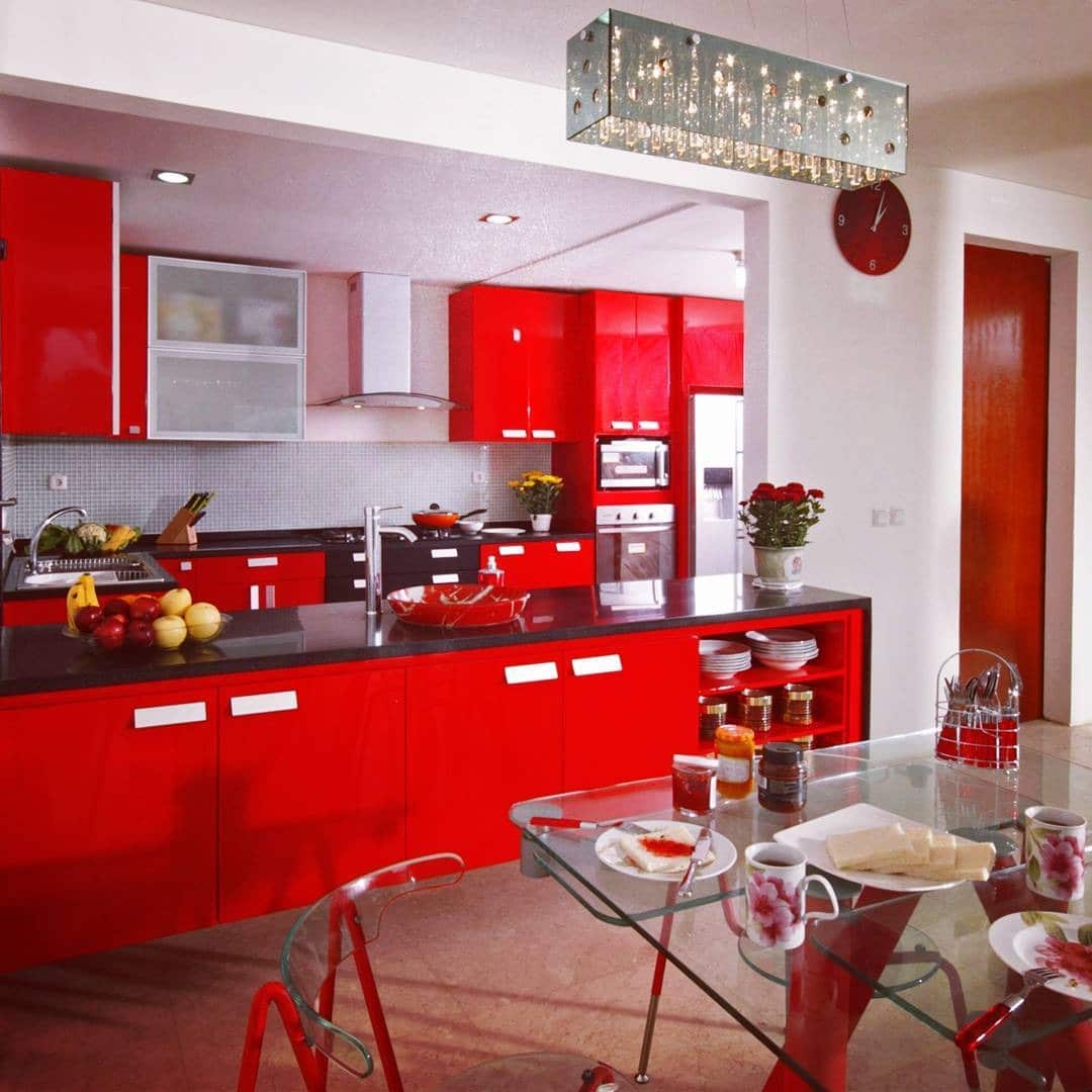 10. Crimson Contemporary Kitchen - kitchen color ideas