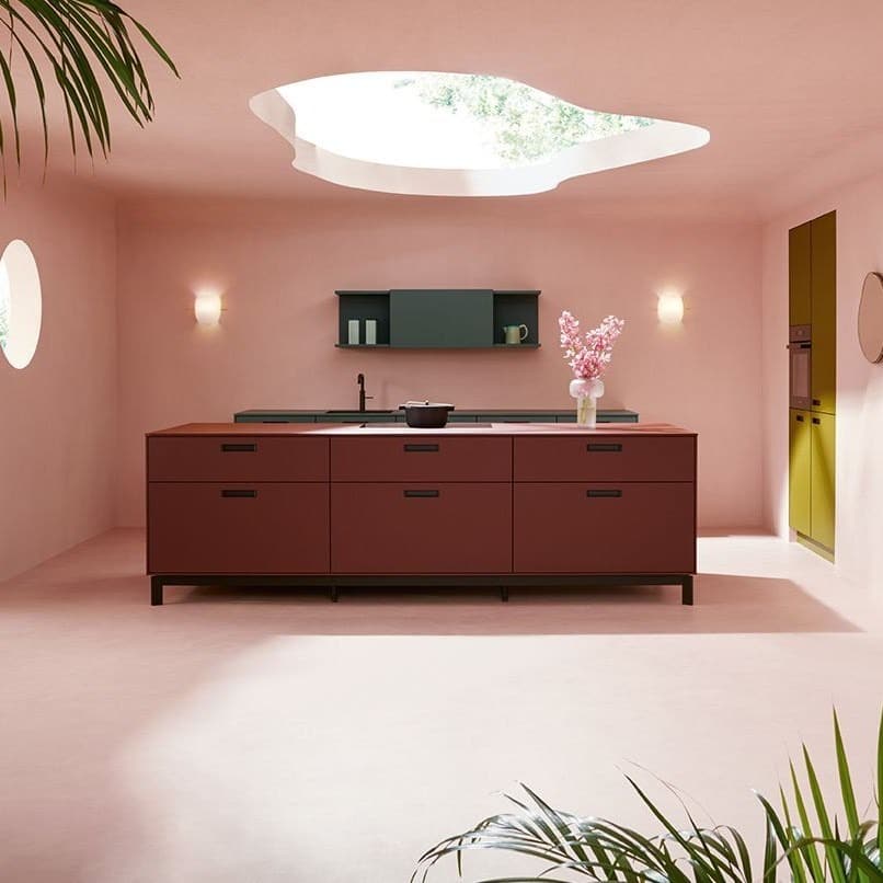 20. Blush and Burgundy Contemporary Kitchen - kitchen color ideas