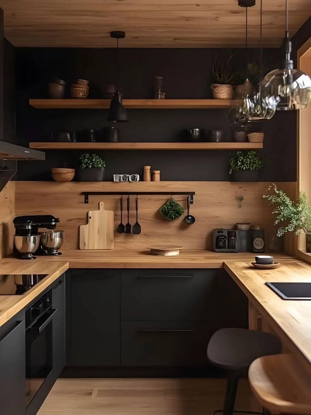 22. Modern Rustic Charcoal Kitchen - kitchen color ideas
