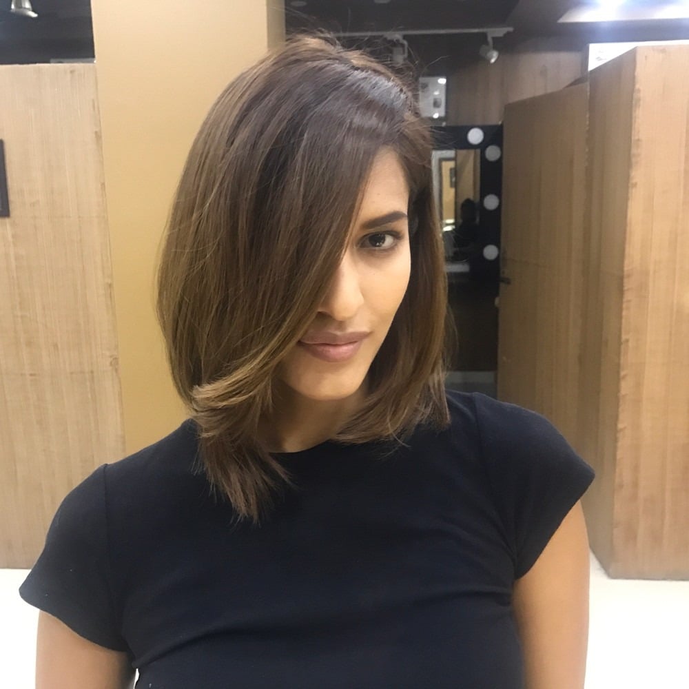 6. Golden Chestnut Angled Lob - Angled Bob Hairstyles