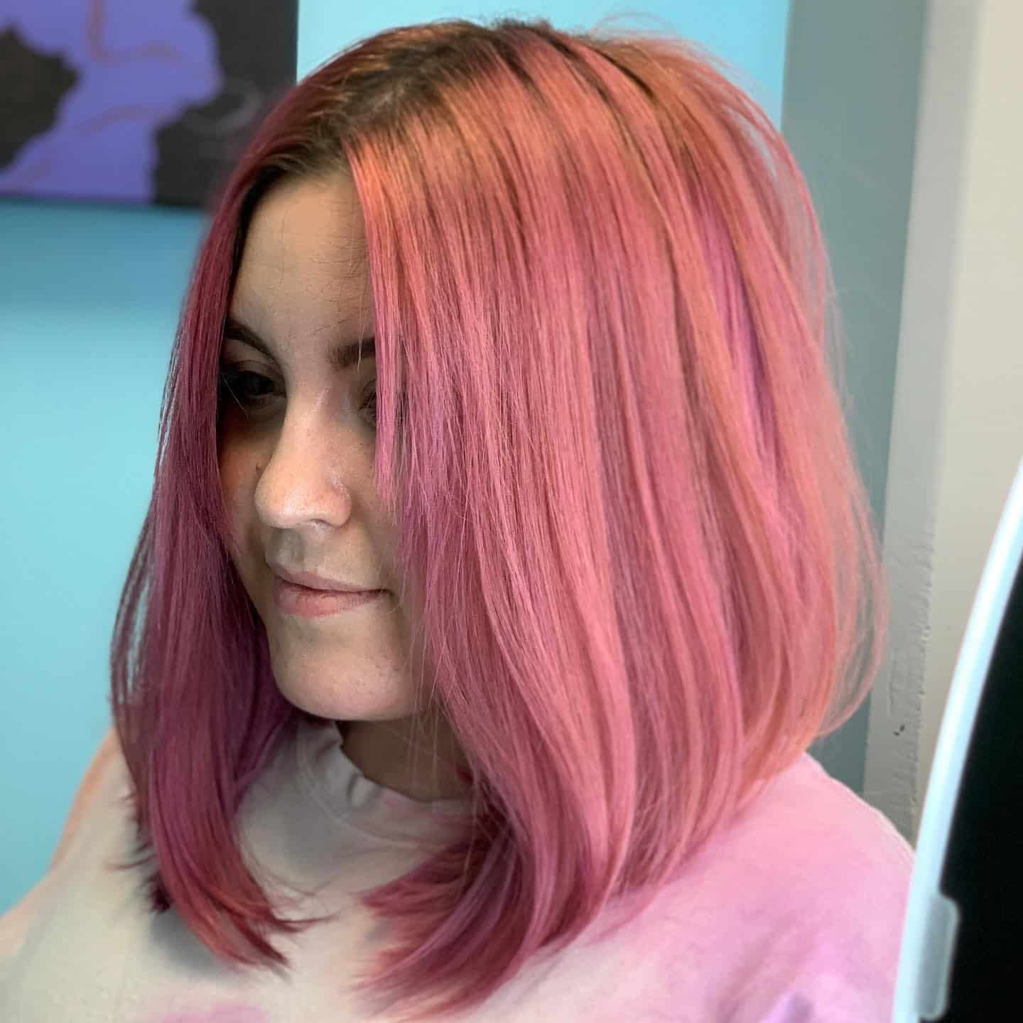 16. Rose Quartz Angled Lob - Angled Bob Hairstyles