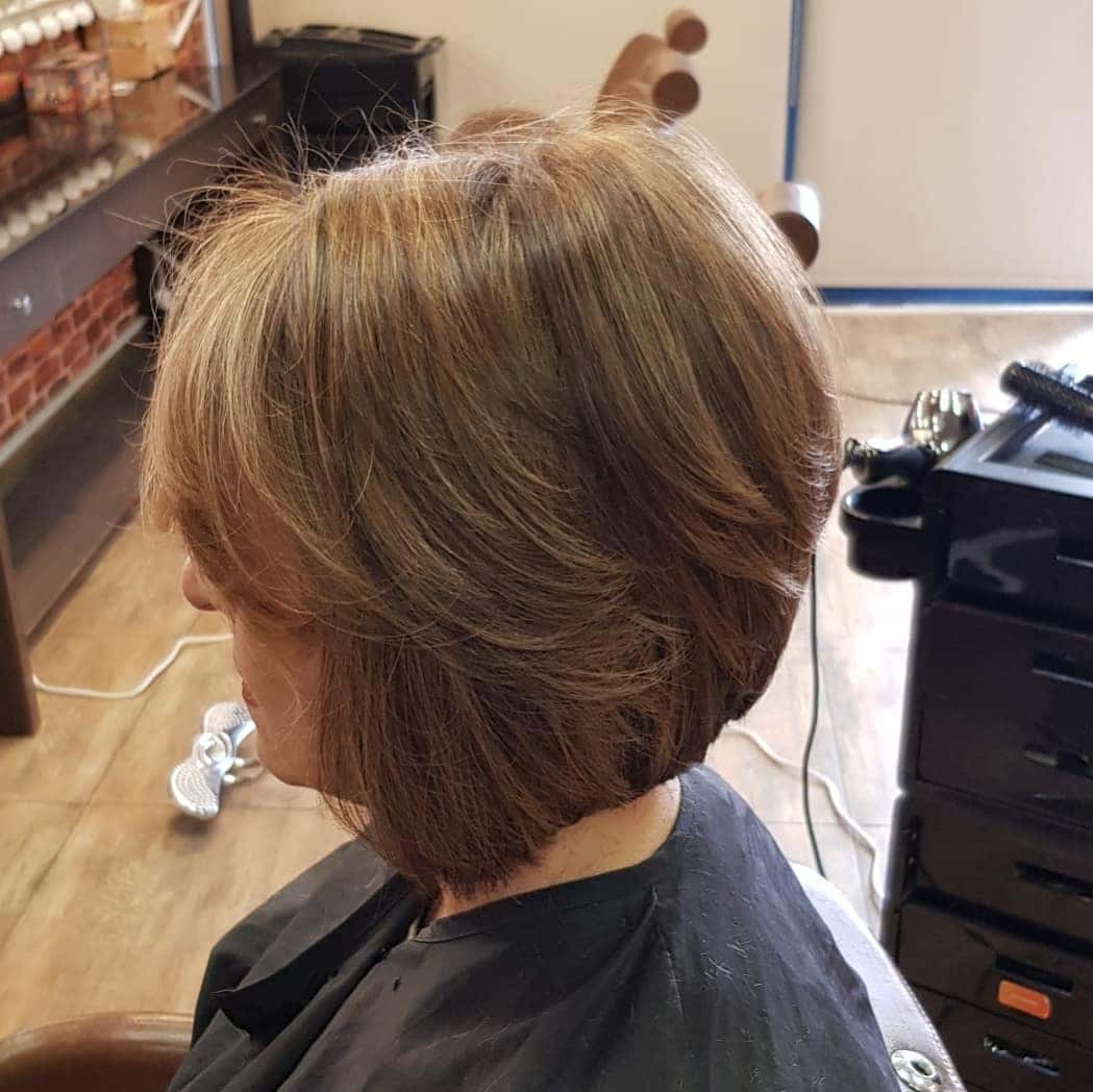 17. Golden Brunette Layered Bob - Angled Bob Hairstyles