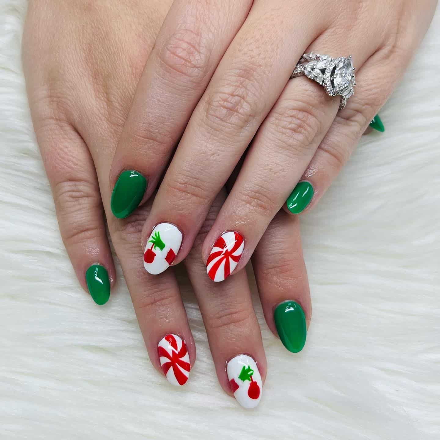 2. Peppermint Pop Nail Art - green and red nail ideas