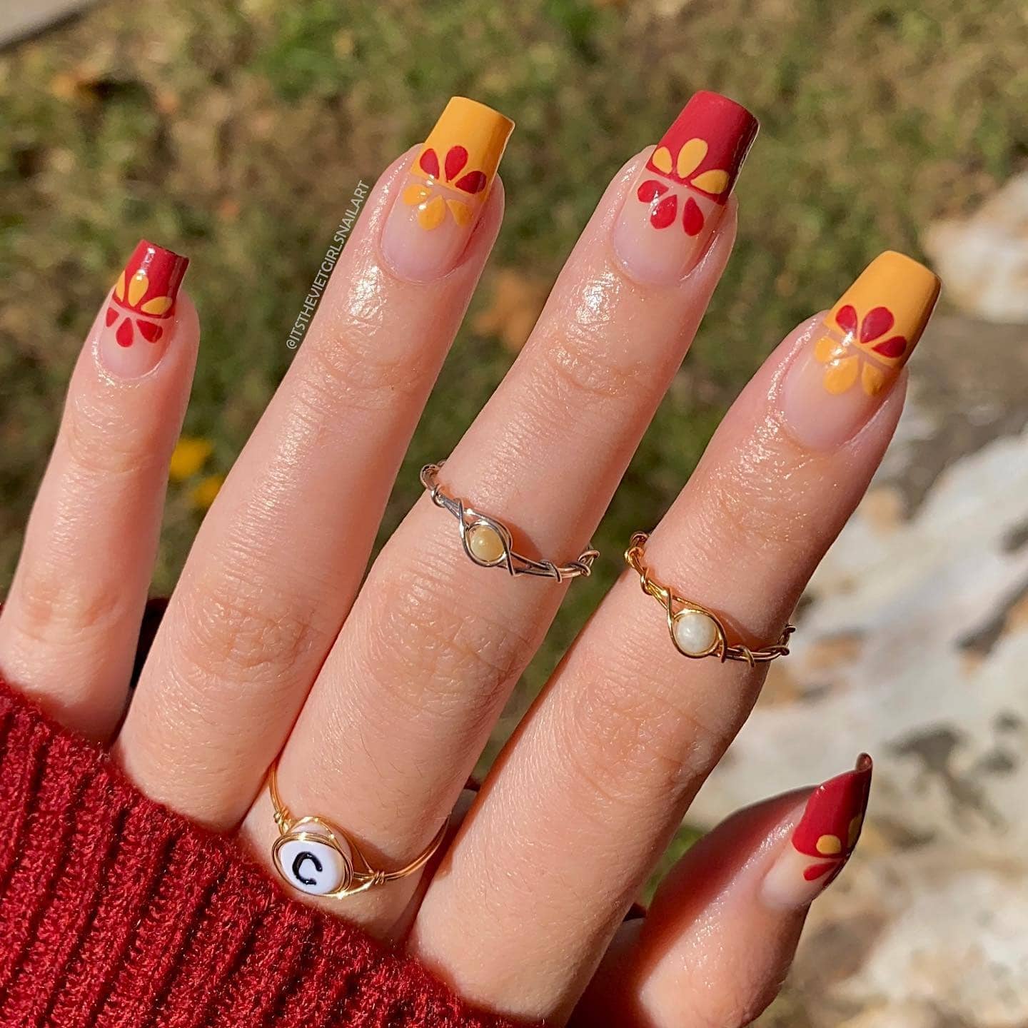 1. Sunset Bloom Dual-Tone Tips - half nail ideas