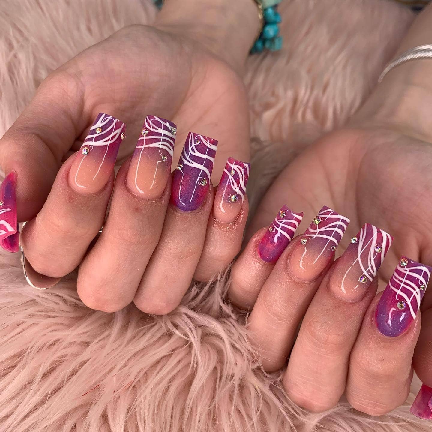 5. Electric Fuchsia Gradient Lines - half nail ideas