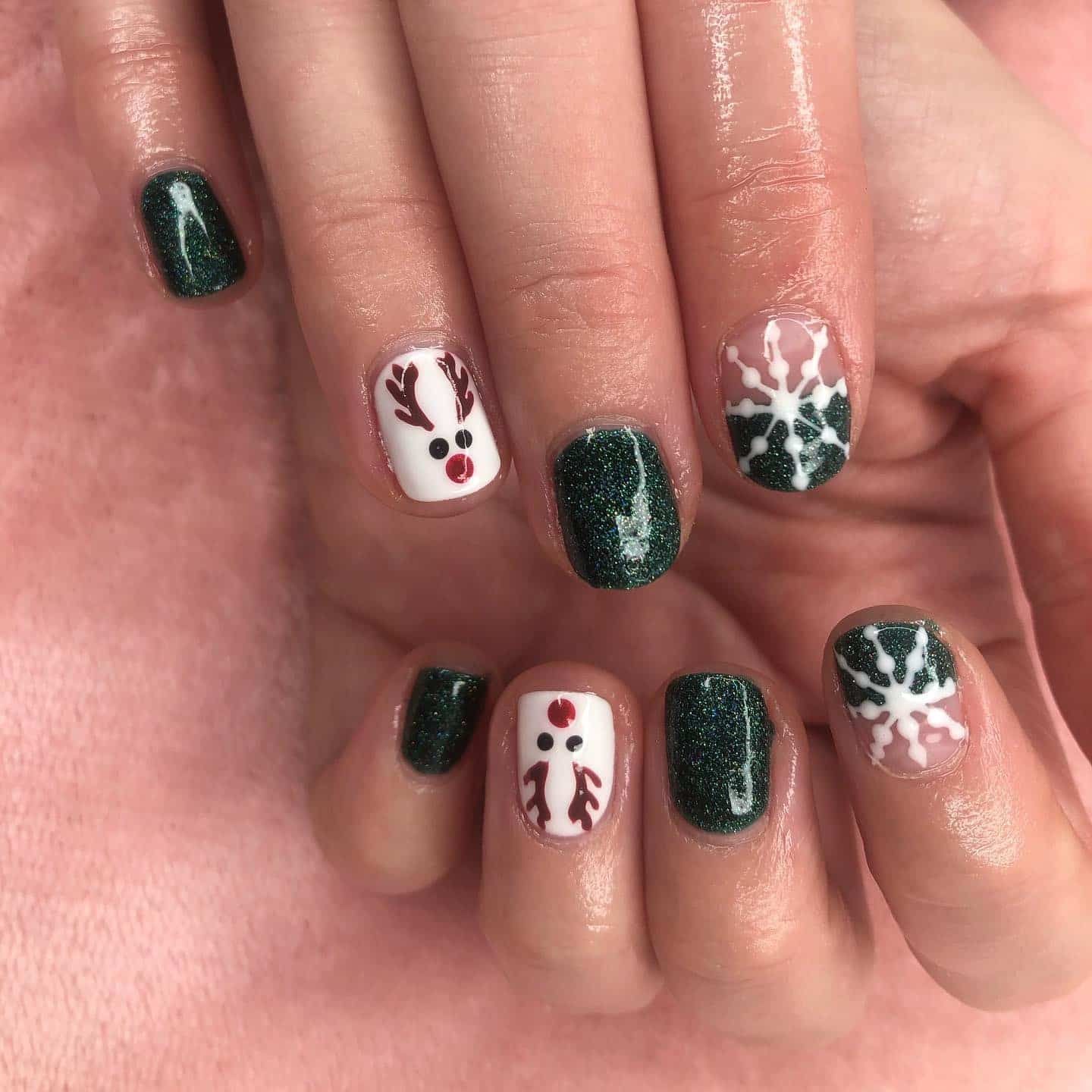 8. Festive Forest Half Holiday Art - half nail ideas