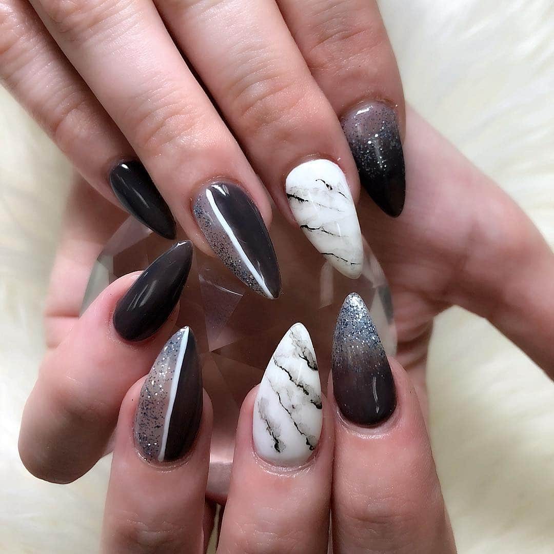 10. Marble Smoke Elegance - half nail ideas