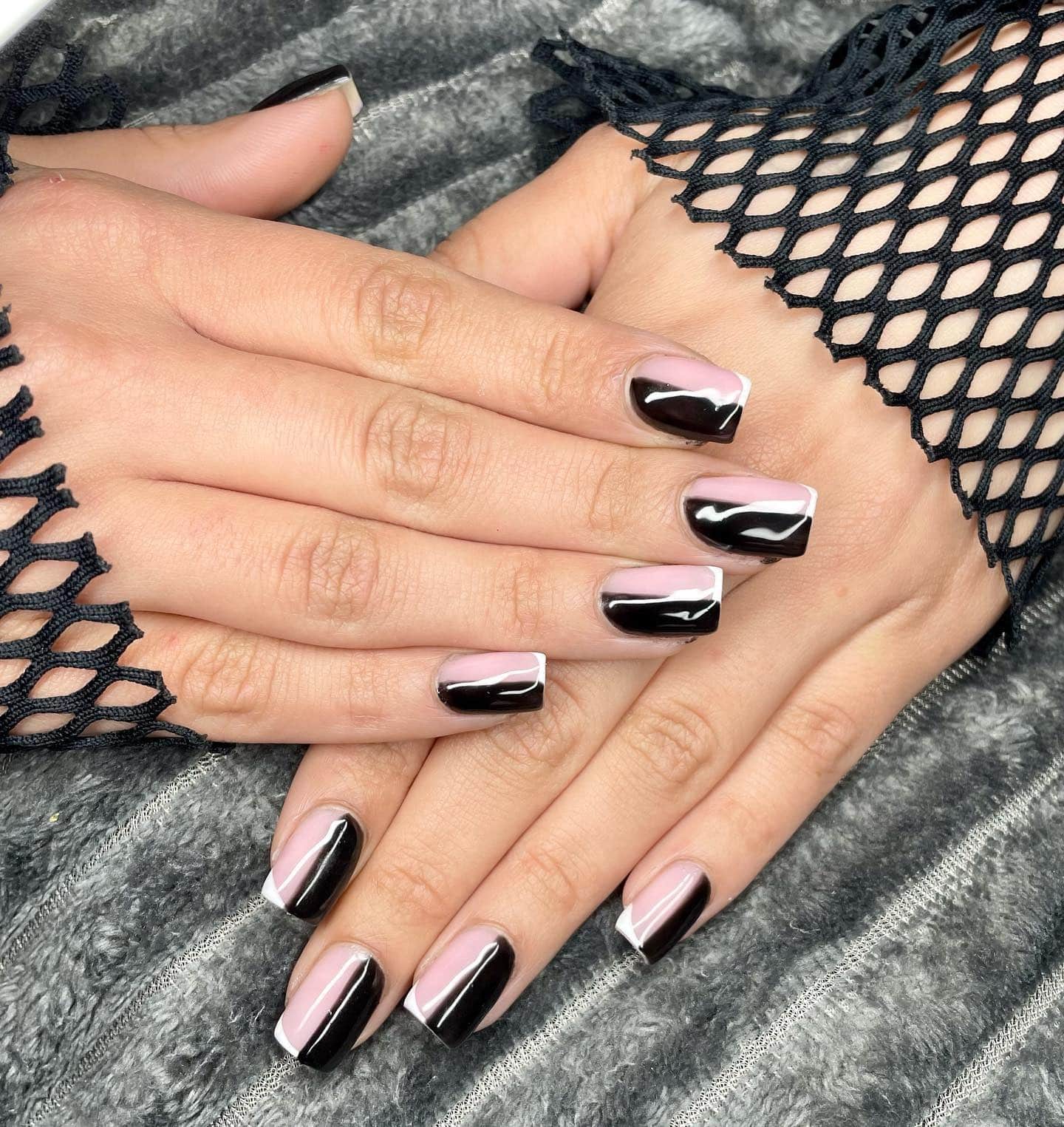 11. Gloss Black Half Shine Elegance - half nail ideas