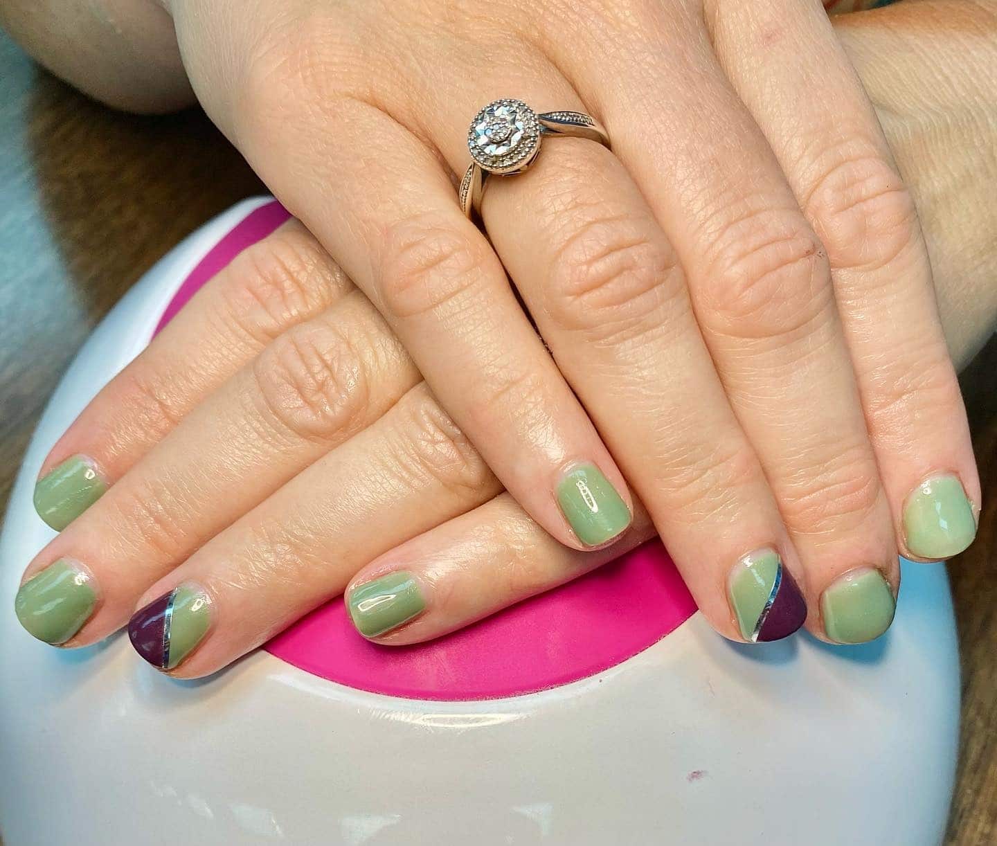 12. Sage Divide with Plum Accent - half nail ideas